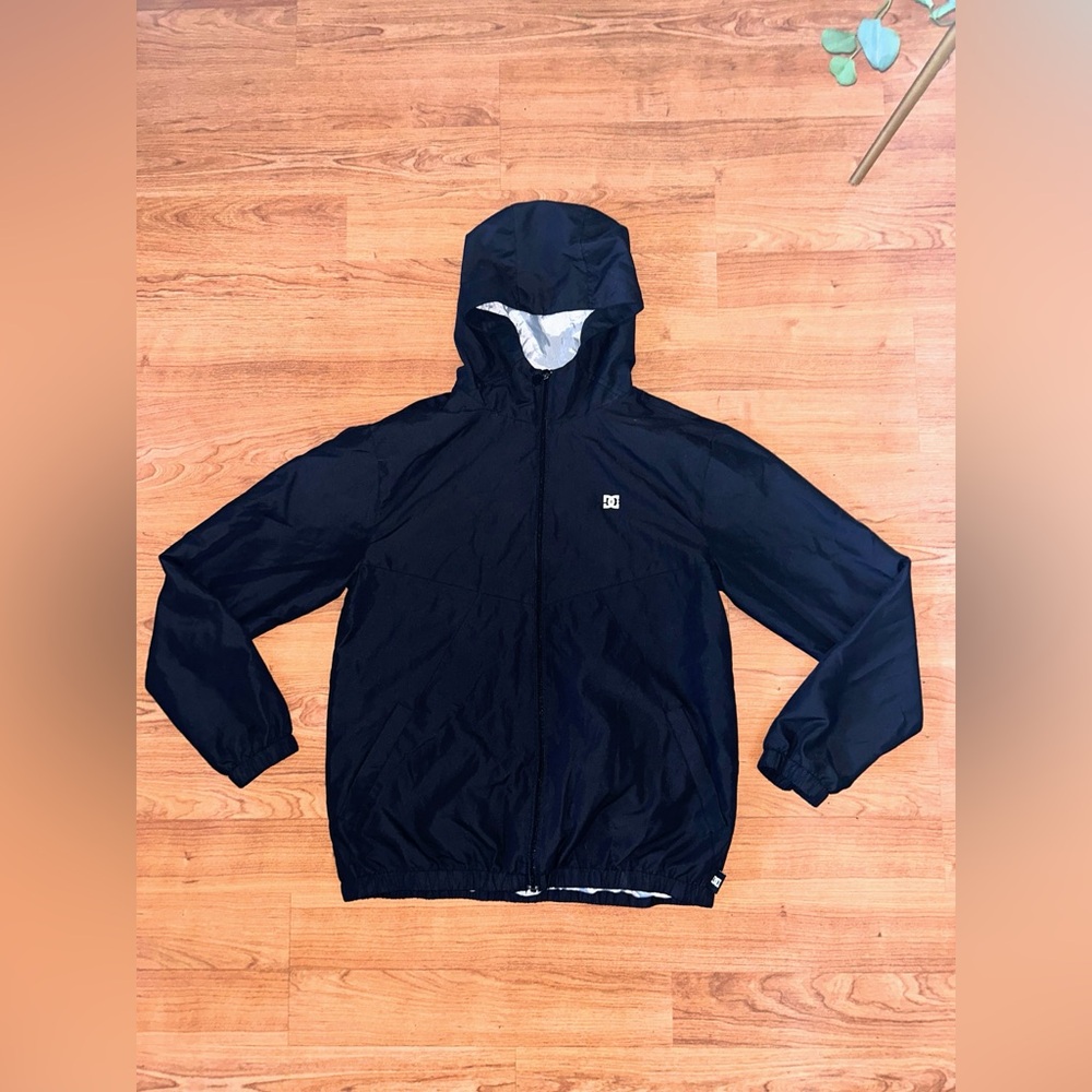 DC Shoes Windbreaker Jacket Black Mens Medium Coat With Hood